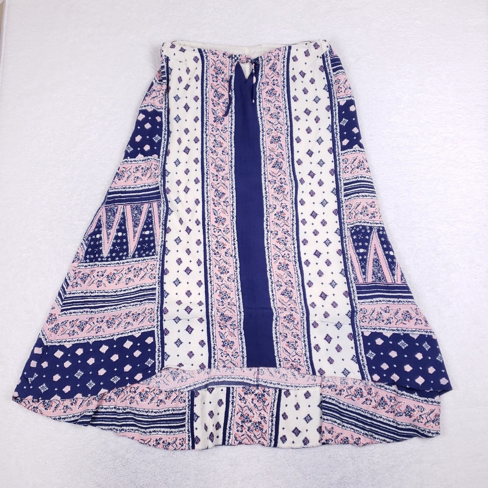 Urban Outfitters Boho Dress Top Navy Pink Floral Keyhole Tie Gypsy Hippie Boho